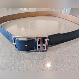 Tommy Hilfiger Black and Tan Belt with Silver Buckle